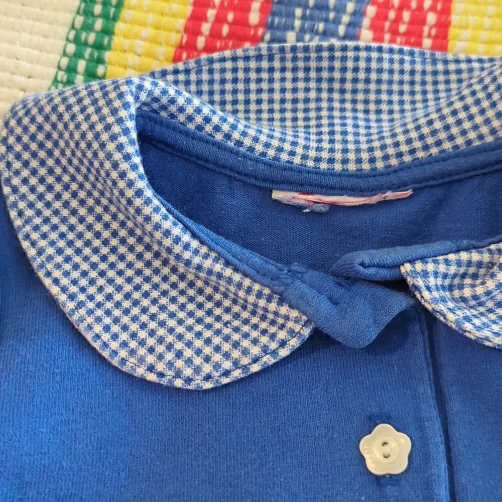 Vintage blue dress with embroidered butterfly and‎ gingham ruffle details